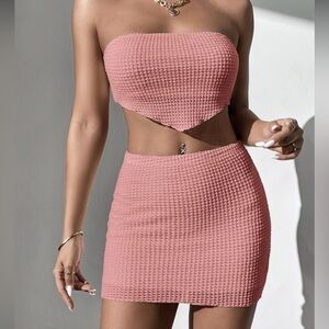 Elegant Pink Textured Skirt Set